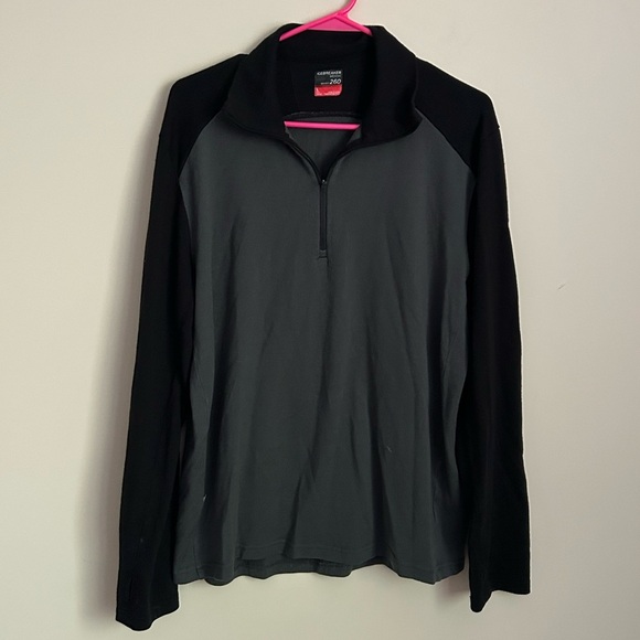 IceBreaker 260 Merino Wool 1/4 ZIp Pullover Grey and Black Size Large - Picture 1 of 7